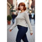PayBuy Kadın Büyük Beden Relaxed Fit Akrilik Düz Desen Triko Kazak Kış Günlük Kombinler Için Şık Seçim - Bej - 3XL