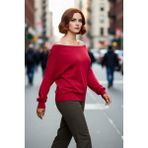 PayBuy Kadın Carmen Yaka Düz Triko Kazak Ince Yapısı ile Ilkbahar Sonbahar Günlük Şıklığı Sunar Kaliteli - Bordo - 6XL