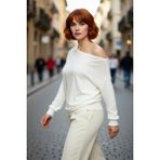 PayBuy Kadın Carmen Yaka Düz Triko Kazak Ince Yapısı ile Ilkbahar Sonbahar Günlük Şıklığı Sunar Kaliteli - Ekru - XL