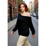 PayBuy Kadın Carmen Yaka Düz Triko Kazak Ince Yapısı ile Ilkbahar Sonbahar Günlük Şıklığı Sunar Kaliteli - Siyah - 5XL