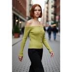 PayBuy Kadın Carmen Yaka Fitted Kalıp Akrilik Materyal Uzun Kollu Fitilli Triko Hırka Bluz Seçeneği