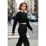PayBuy Kadın Ekru Regular Kalıp Düşük Kol Bisiklet Yaka Super Crop Basic Triko Kazak Günlük Şıklık - Siyah
