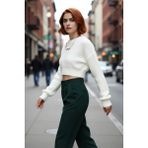 PayBuy Kadın Ekru Regular Kalıp Düşük Kol Bisiklet Yaka Super Crop Basic Triko Kazak Günlük Şıklık