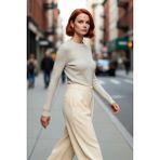PayBuy Kadın Fitted Bisiklet Yaka Uzun Kollu Fitilli Triko Kazak Günlük Şık ve Konforlu Stil Kaliteli - Kahverengi - Taş - XS