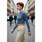 PayBuy Kadın Fitted Bisiklet Yaka Uzun Kollu Triko Kazak Basic Düz Desen Akrilik Materyal Kış Konforu - Indigo