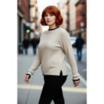 PayBuy Kadın Fitted Dik Yaka Fitilli Triko Kazak Standart Kol Basic Siluet Ince Akrilik Günlük Şıklık - Bej - XL