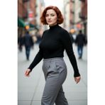PayBuy Kadın Fitted Dik Yaka Uzun Kollu Fitilli Ince Akrilik Triko Kazak Günlük Şıklık Sunar Modern Basic - Siyah - 6XL