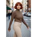PayBuy Kadın Fitted Dik Yaka Uzun Kollu Fitilli İnce Akrilik Triko Kazak Günlük Şıklık Sunar Modern Basic