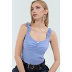 PayBuy Kadın Havuz Yaka Büzgülü Kol Örme Bluz Likralı Penye Yazlık Crop Dayanıklı Malzeme Rahat Ve Şık