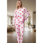 PayBuy Kadın Kalpli Desenli Pamuklu Pijama Takımı Kış Mevsimi İçin Rahat Uyku Konforlu Kesim