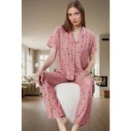 PayBuy Kadın Kalpli Örme Pijama Takımı Rahat Şık Kısa Kollu Regular Kalıp Premium Kalite Seçkin Malzeme