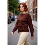 PayBuy Kadın Kayık Yaka Düz Düşük Kol Yırtmaç Detaylı Regular Kalıp Uzun Triko Kazak Gündelik - Kahverengi - 2XL