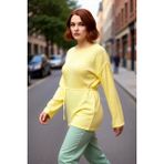 PayBuy Kadın Kayık Yaka Düz Regular Kalıp Uzun Kollu Triko Kazak Beli Kuşaklı Şık Baharlık Stil Kaliteli - Sarı - XL