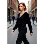 PayBuy Kadın Kruvaze V Yaka Crop Triko Kazak Regular Kalıp Uzun Kollu Basic Siluet Kış Koleksiyonu
