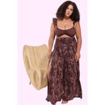 PayBuy Kadın Moda Geniş Paça Crinkle Dokuma Pantolon Çiçekli Desen Yüksek Bel Yazlık Plaj Günlük Kullanım