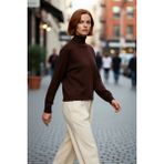 PayBuy Kadın Oversize Balıkçı Yaka Basic Triko Kazak Kışlık Soğuk Havalar Için Ideal Şıklık ve Rahatlık - Kahverengi