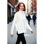 PayBuy Kadın Oversize Balıkçı Yaka Düşük Kol Akrilik Triko Kazak Kış Sezonu Için Uzun Basic Model - Ekru - XS