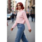PayBuy Kadın Oversize Balıkçı Yaka Düşük Kol Süper Crop Triko Kazak Kış Ve Sonbahar İçin İdeal Günlük