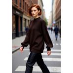 PayBuy Kadın Oversize Balon Kol Selanik Dokuma Bisiklet Yaka Uzun Düz Basic Triko Kazak 100% Akrilik - Kahverengi - XS