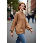 PayBuy Kadın Oversize Balon Kol Selanik Dokuma Bisiklet Yaka Uzun Düz Basic Triko Kazak 100% Akrilik