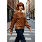PayBuy Kadın Oversize Bisiklet Yaka Uzun Kollu Varak Baskılı Triko Kazak Kış Sezonu Günlük Şıklığı - Kahverengi