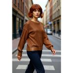 PayBuy Kadın Oversize Bisiklet Yaka Uzun Kollu Varak Baskılı Triko Kazak Kış Sezonu Günlük Şıklığı