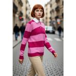 PayBuy Kadın Oversize Çizgili Polo Yaka Düşük Kol Taş İşlemeli Triko Kazak Kış Sezonu Şıklığına Özel Geniş