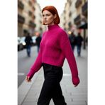 PayBuy Kadın Oversize Crop Dik Yaka Uzun Düşük Kol Kalın Selanik Örgü Triko Kışlık Kazak Kaliteli