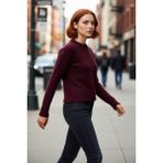 PayBuy Kadın Oversize Crop Düşük Kol Bisiklet Yaka Düz Triko Kazak Kışlık Günlük Şıklık Için Konforlu Bir - Mürdüm