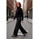 PayBuy Kadın Oversize Crop Fermuarlı Dik Yaka Selanik Dokuma Akrilik Triko Kazak Kış Günlük Kombinler Için - Siyah