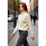 PayBuy Kadın Oversize Crop Fermuarlı Dik Yaka Selanik Dokuma Akrilik Triko Kazak Kış Günlük Kombinler Için - Taş - XS