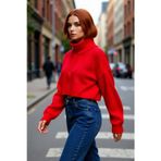 PayBuy Kadın Oversize Crop Fermuarlı Dik Yaka Selanik Dokuma Akrilik Triko Kazak Kış Günlük Kombinler İçin