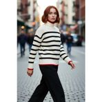 PayBuy Kadın Oversize Dik Yaka Çizgili Triko Kazak Uzun Kollu Kışlık Rahat Basic Giyim Kaliteli Şık