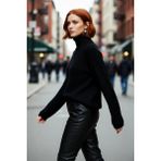 PayBuy Kadın Oversize Dik Yaka Reglan Kol Fermuar Detaylı Düz Triko Kazak Soğuk Havaların Vazgeçilmezi - Siyah - XL