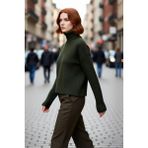 PayBuy Kadın Oversize Dik Yaka Triko Kazak Standart Kollu Düz Desen Yumuşak Dokulu Crop Kışlık Rahatlık - Haki