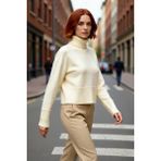 PayBuy Kadın Oversize Dik Yaka Triko Kazak Standart Kollu Düz Desen Yumuşak Dokulu Crop Kışlık Rahatlık - Taş