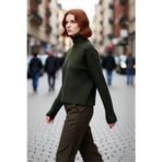 PayBuy Kadın Oversize Dik Yaka Triko Kazak Standart Kollu Düz Desen Yumuşak Dokulu Crop Kışlık Rahatlık