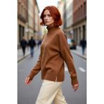 PayBuy Kadın Oversize Düşük Kol Dik Yaka Uzun Triko Kazak Basic Modern Rahat Kış Günlük Şıklığı Sunar - Açık Kahverengi