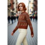 PayBuy Kadın Oversize Etnik Desenli Bisiklet Yaka Düşük Kol Triko Kazak Kışlık Günlük Şıklık Sunar - Kahverengi