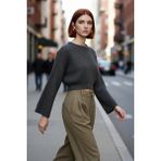 PayBuy Kadın Oversize Gri Akrilik Selanik Dokuma Super Crop Ispanyol Kol Triko Kazak Günlük Stilinize - Antrasit