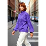 PayBuy Kadın Oversize Kalın Dik Yaka Triko Kazak Kışlık Soğuk Havalarda Konforlu Günlük Stil Kaliteli - Mor