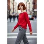 PayBuy Kadın Oversize Kayık Yaka Ince Triko Kazak Günlük Kombinler Için Şık ve Rahat Bir Seçim Kaliteli - Kırmızı