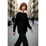 PayBuy Kadın Oversize Kayık Yaka Ince Triko Kazak Günlük Kombinler Için Şık ve Rahat Bir Seçim Kaliteli - Siyah