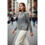 PayBuy Kadın Oversize Leopar Desenli Bisiklet Yaka Düşük Kollu Akrilik Polyester Triko Kazak Rahat Şıklık - Siyah - M