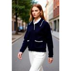 PayBuy Kadın Oversize Polo Yaka Renk Bloklu Triko Kazak Kışlık Günlük Rahat ve Şık Kombinler İçin İdeal