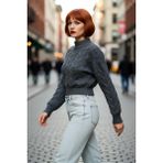 PayBuy Kadın Oversize Saç Örgü Dik Yaka Triko Crop Kazak Kış Günleri Için Konforlu ve Şık Tasarım - Antrasit