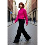 PayBuy Kadın Oversize Saç Örgü Dik Yaka Triko Crop Kazak Kış Günleri Için Konforlu ve Şık Tasarım - Fuşya