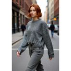 PayBuy Kadın Oversize Triko Crop Kazak Düşük Kollu Akıtma Detaylı Yumuşak Dokusuyla Modern Şıklık Sunar - Antrasit - XS