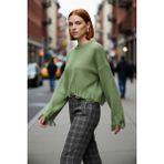 PayBuy Kadın Oversize Triko Crop Kazak Düşük Kollu Akıtma Detaylı Yumuşak Dokusuyla Modern Şıklık Sunar - Haki