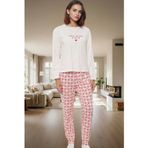 PayBuy Kadın Pamuklu Uzun Kollu Pijama Takımı Kalpli Ekoseli Rahat Tasarım Trend Zarif